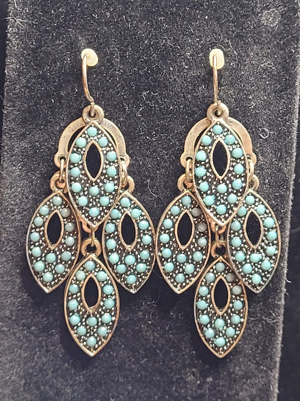 Vintage Style Turquoise Blue Filigree Chandelier Dangle Drop Earrings